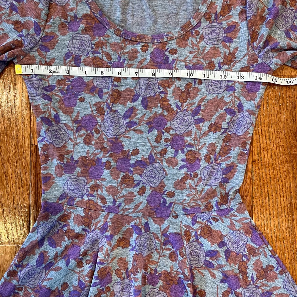 LuLaRoe Nicole Midi Casual Dress - Gray, Pink and Violet Floral - Size XS - Picture 7 of 9